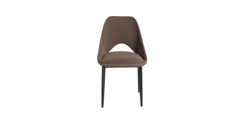 Amalfi Upholstered Fabric Dining Chair with a Curved Open Back Design in Black Iron Light Brown