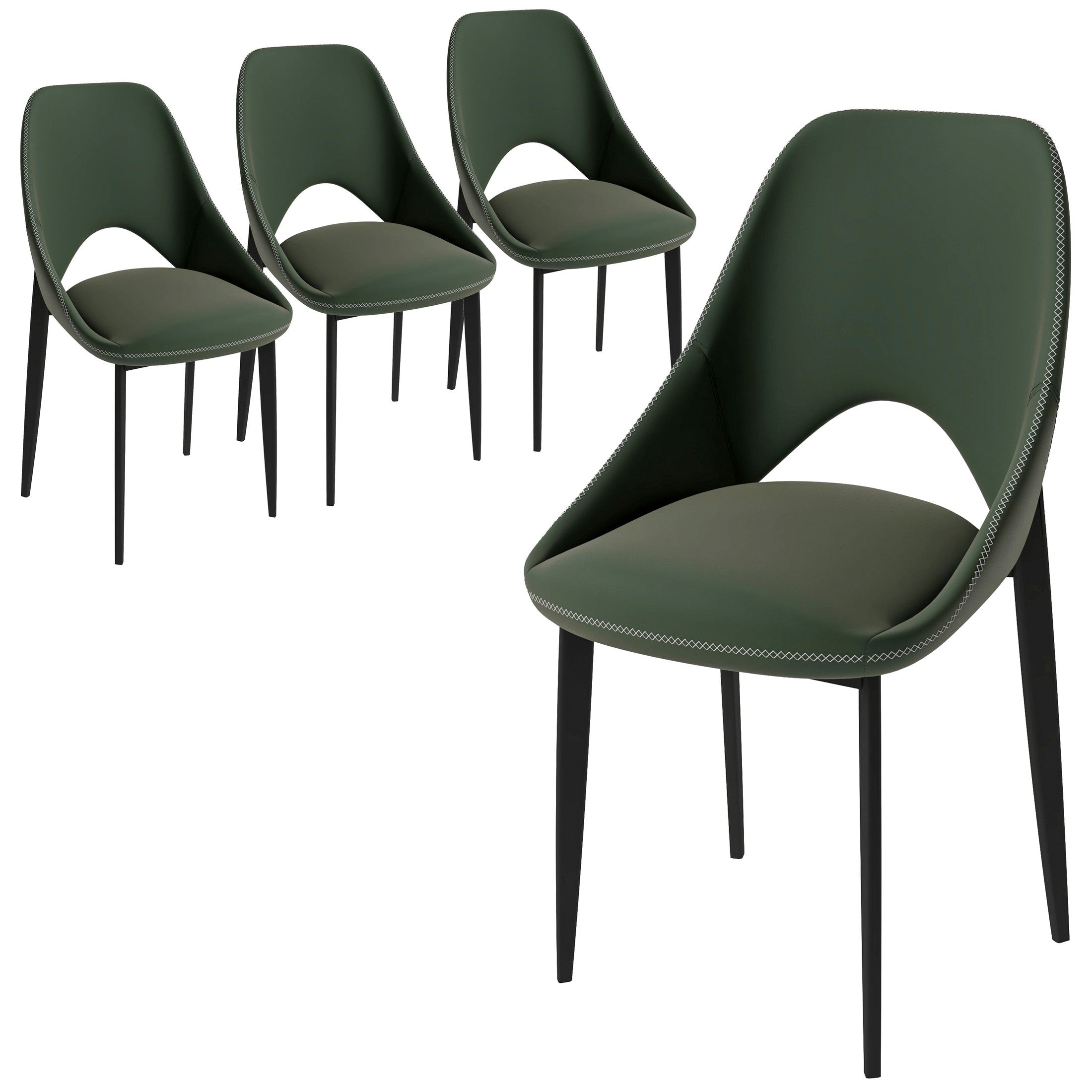 Amalfi Upholstered Dining Chair with a Curved Open Back Design in Black Iron Set of 4