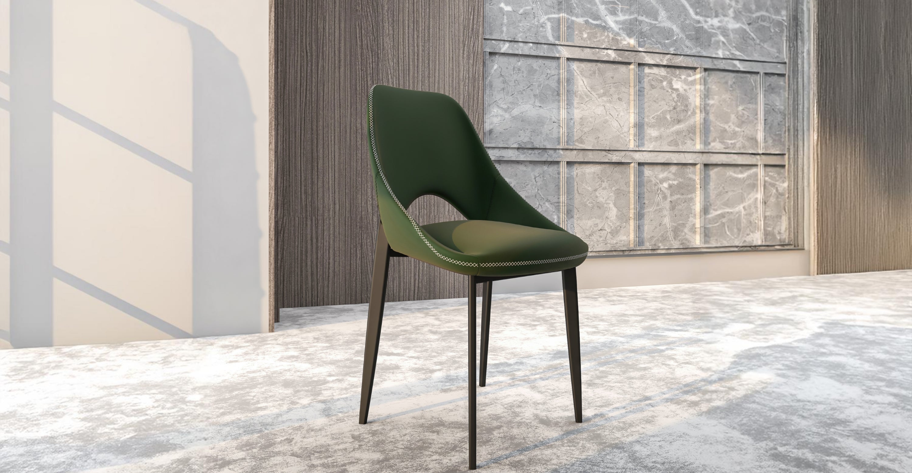 Amalfi Upholstered Fabric Dining Chair with a Curved Open Back Design in Black Iron Olive Green