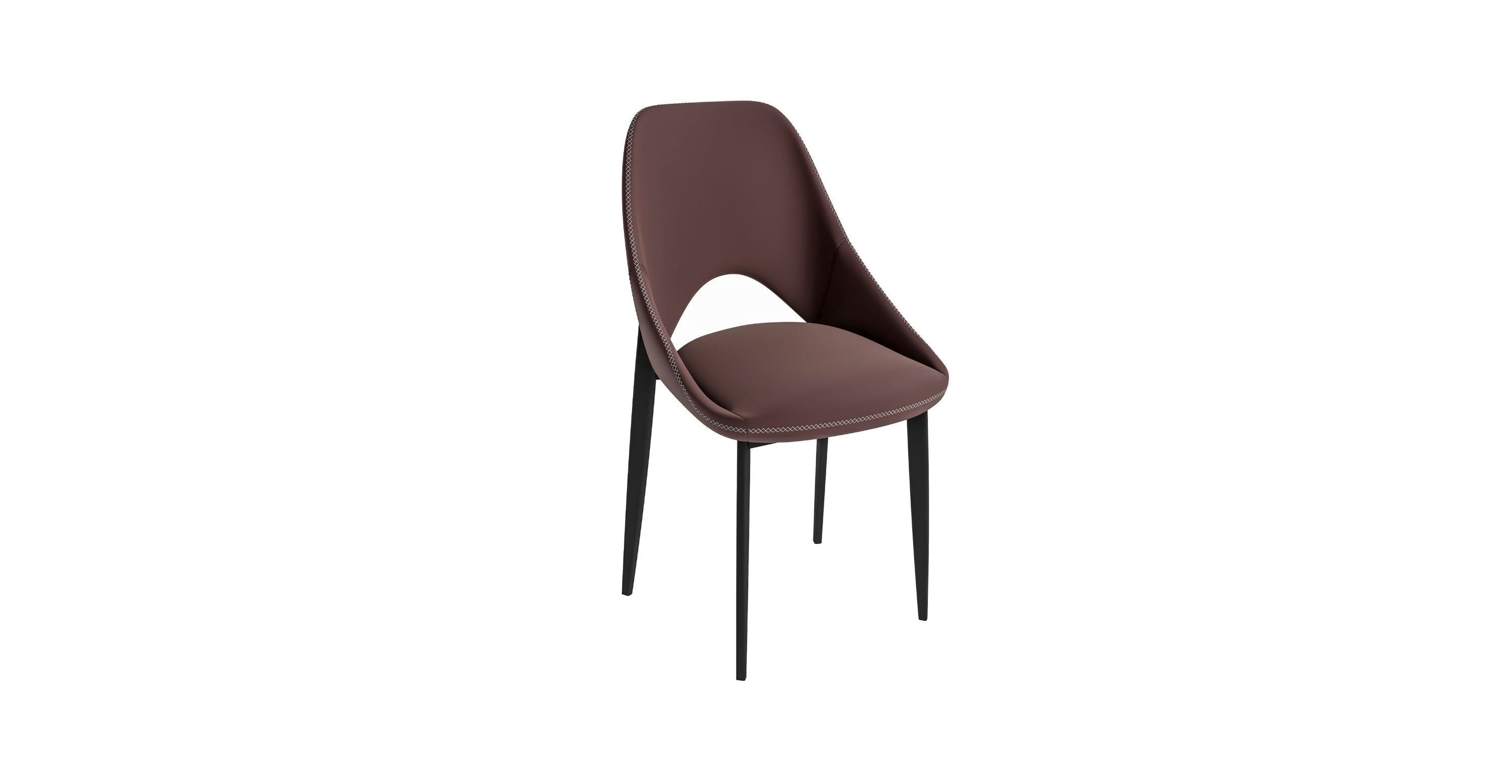 Amalfi Upholstered Fabric Dining Chair with a Curved Open Back Design in Black Iron Plum Purple