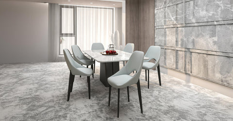 Amalfi Upholstered Fabric Dining Chair with a Curved Open Back Design in Black Iron Coconut White