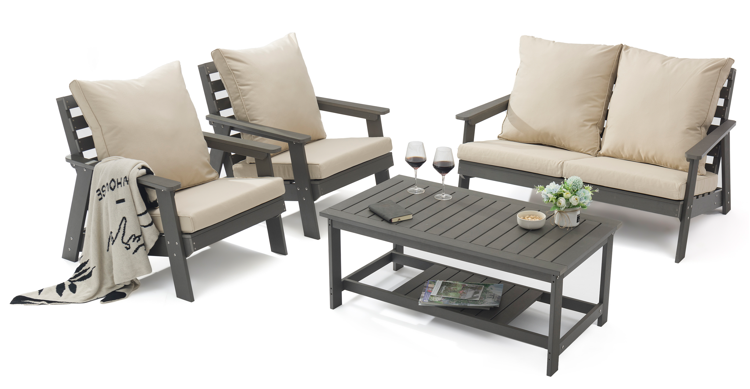 Alpine Modern Polystyrene 4-peice Patio Conversation Set Beige