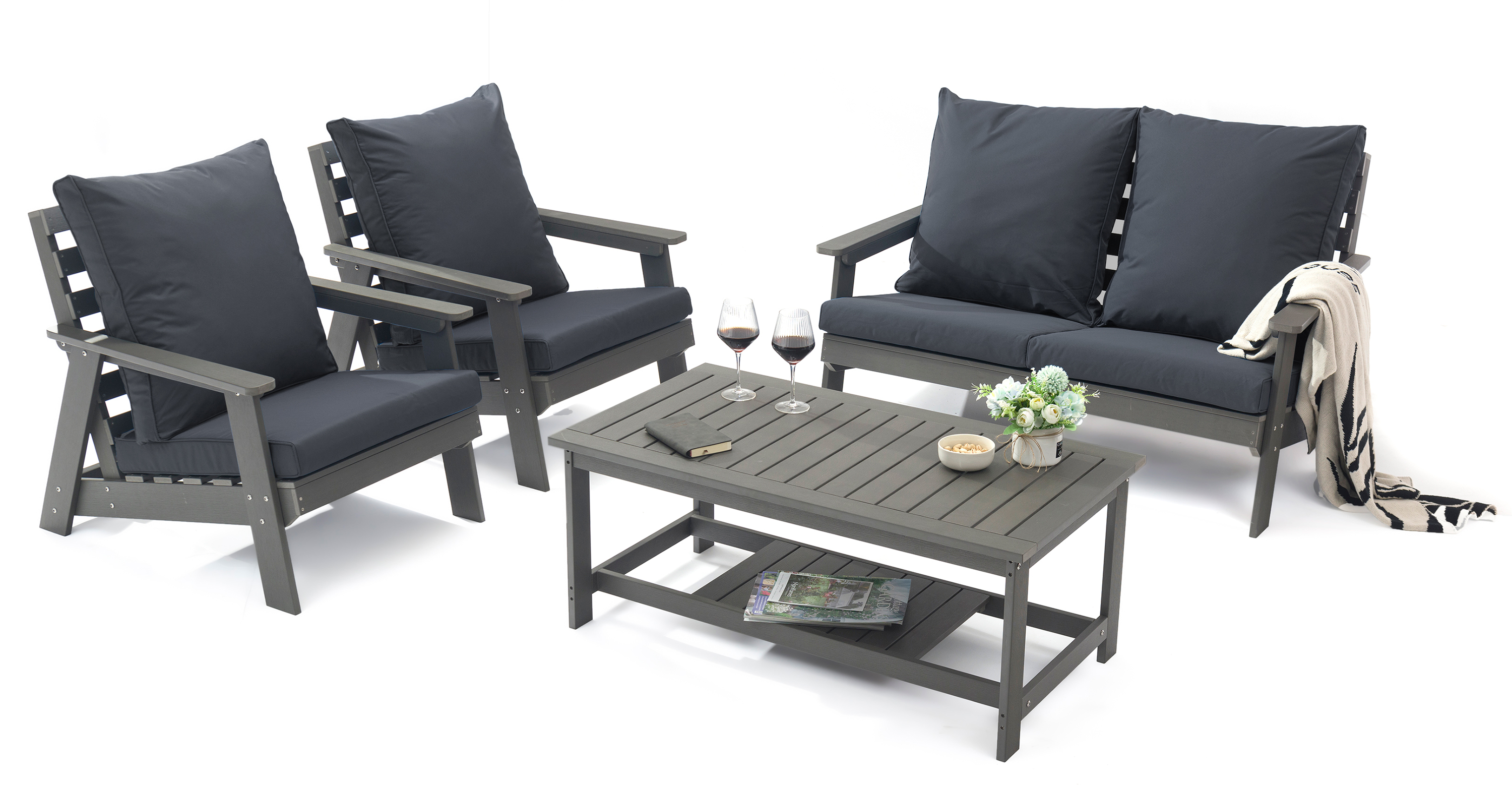 Alpine Modern Polystyrene 4-peice Patio Conversation Set Charcoal