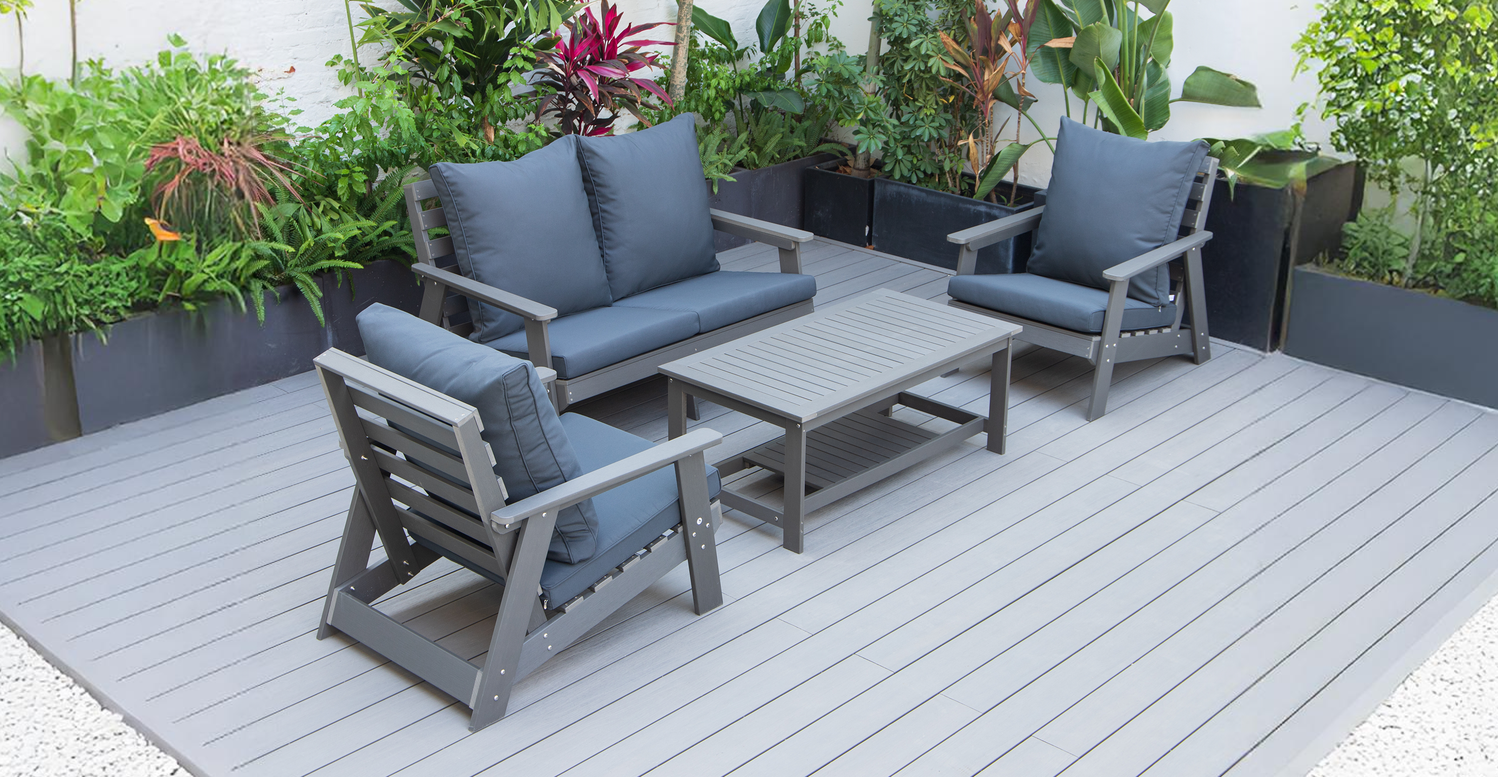 Alpine Modern Polystyrene 4-peice Patio Conversation Set Charcoal