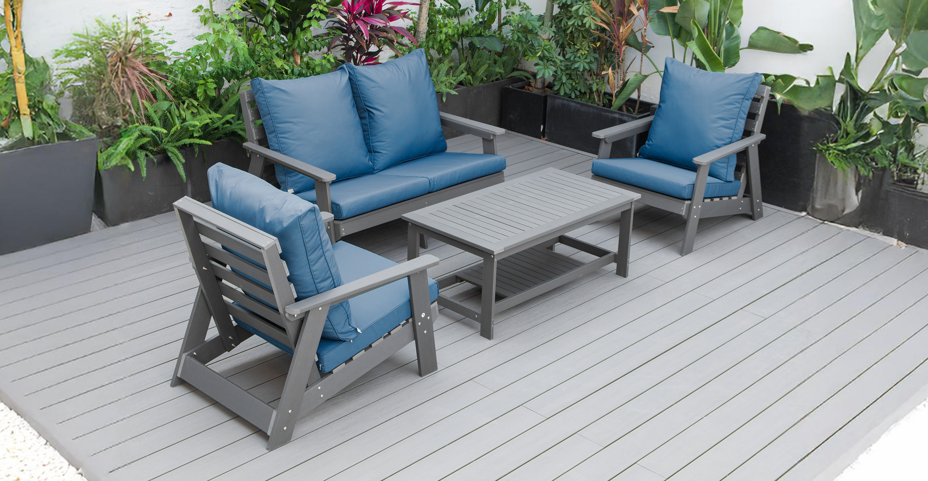 Alpine Modern Polystyrene 4-peice Patio Conversation Set Navy Blue