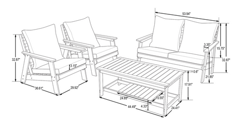 Alpine Modern Polystyrene 4-peice Patio Conversation Set Navy Blue