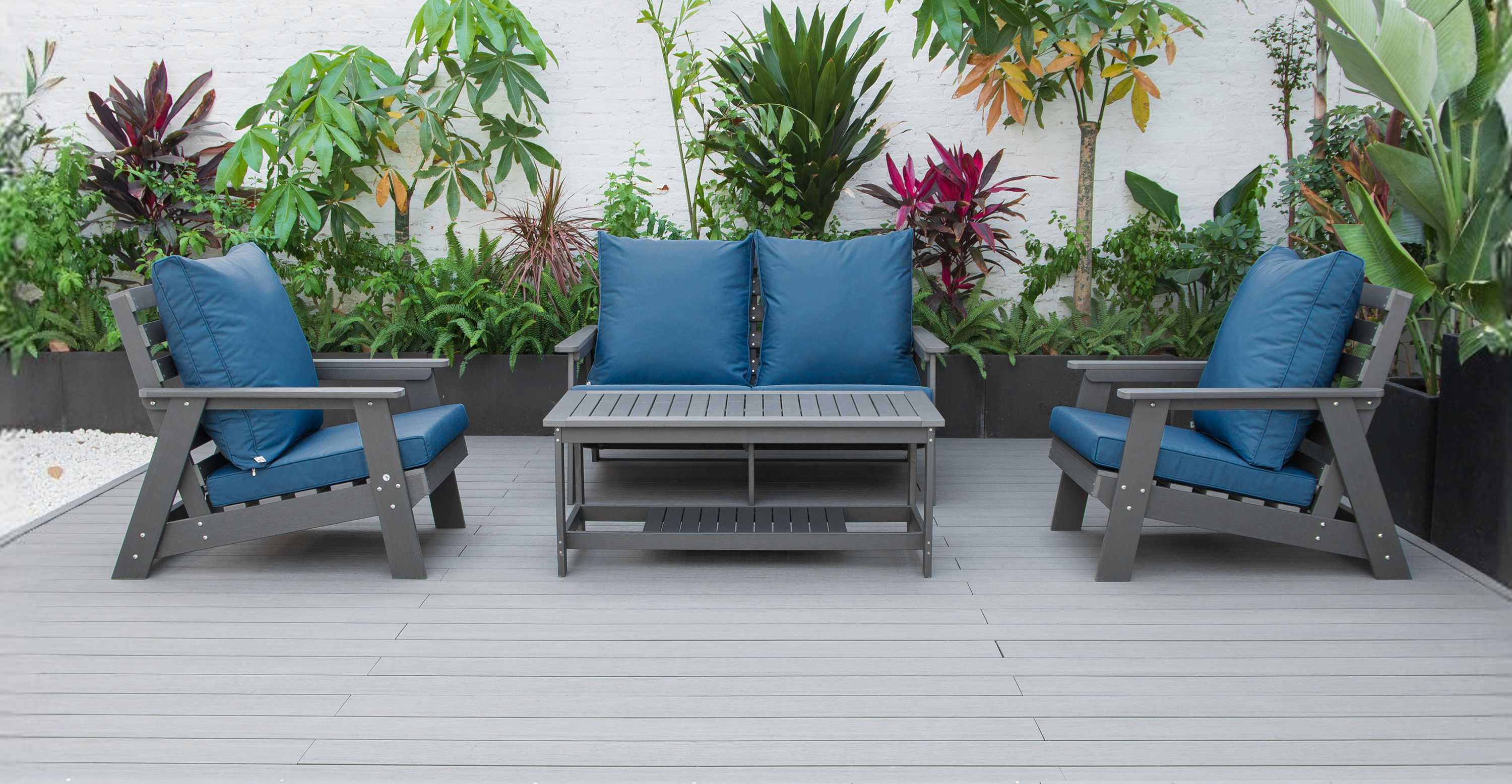 Alpine Modern Polystyrene 4-peice Patio Conversation Set Navy Blue