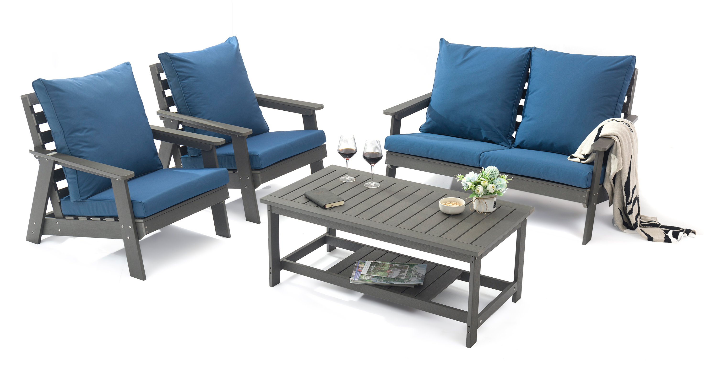 Alpine Modern Polystyrene 4-peice Patio Conversation Set Navy Blue