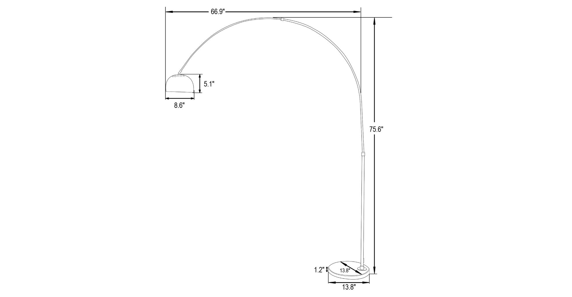 Arco Modern Arched Floor Lamp 76" Height with White Round Marble Base and Metal Dome Lamp Shade