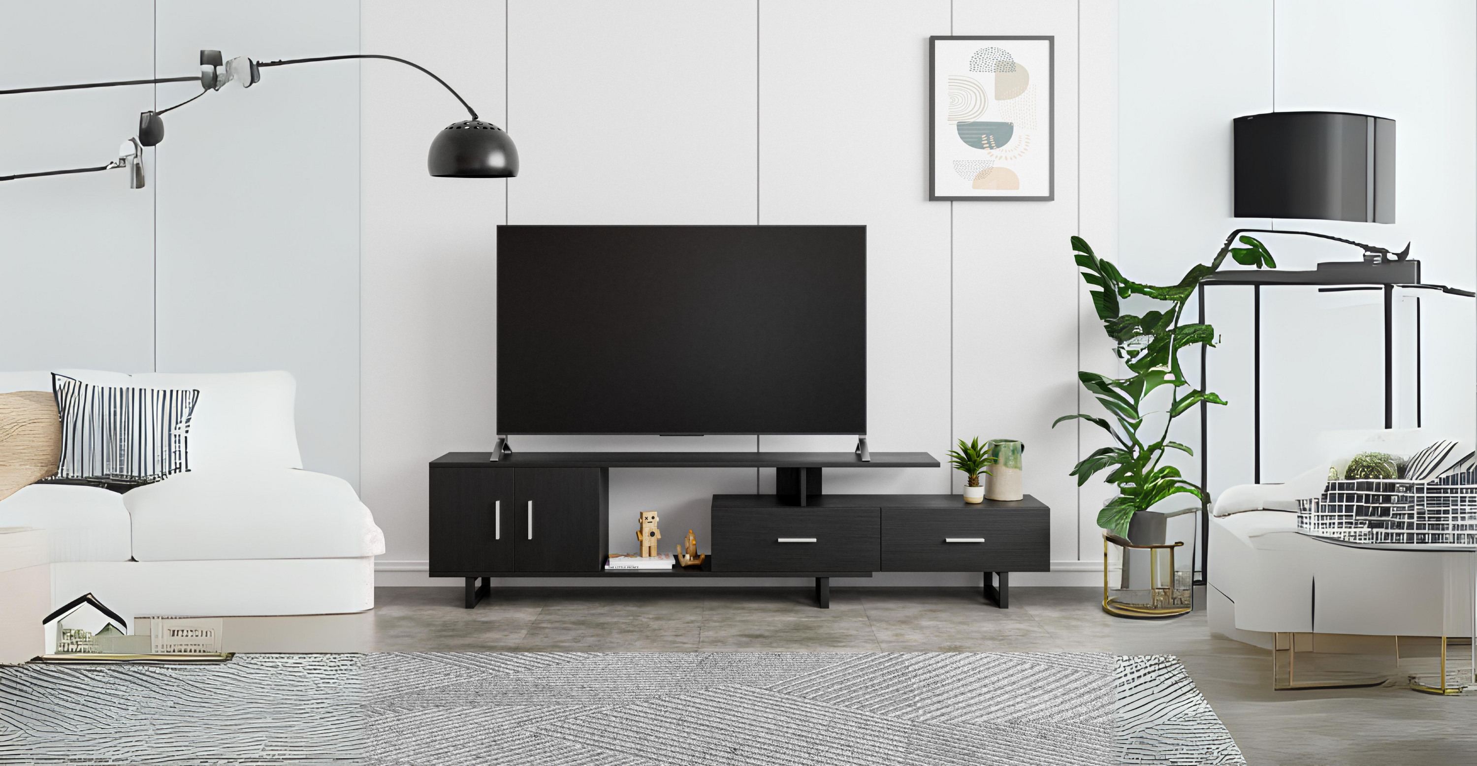 Avery Mid-Century Modern TV Stand with MDF Cabinet and Powder Coated Steel Legs Phantom Grey