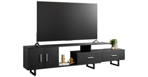 Avery Mid-Century Modern TV Stand with MDF Cabinet and Powder Coated Steel Legs Phantom Grey