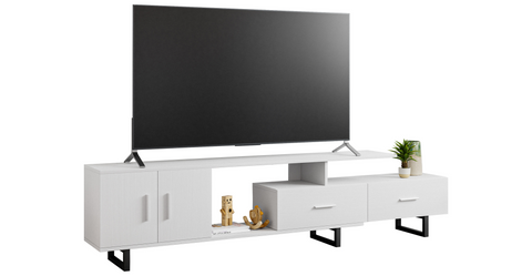 Avery Mid-Century Modern TV Stand with MDF Cabinet and Powder Coated Steel Legs White