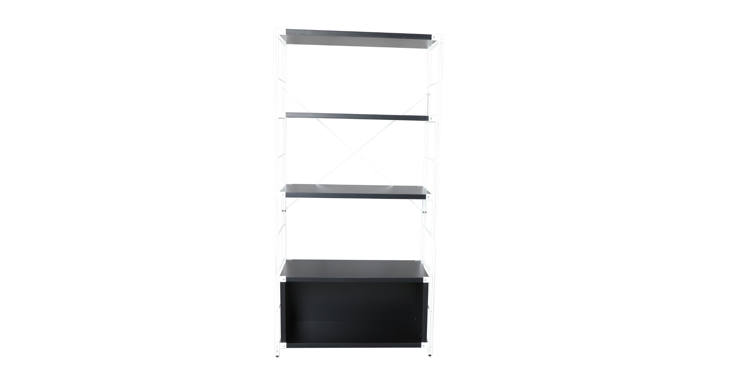 Brentwood Etagere Bookcase with White Powder Coated Steel Frame and Melamine Board Shelves Black