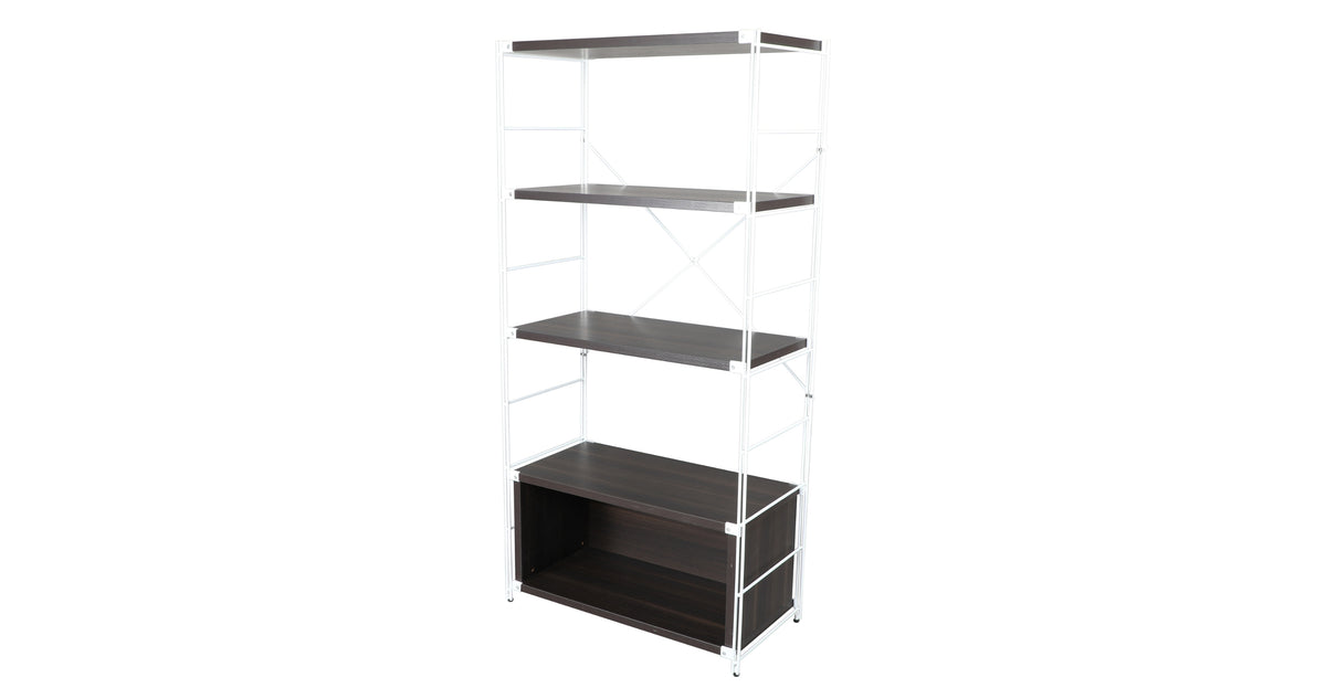 Brentwood Etagere Bookcase with White Powder Coated Steel Frame and Melamine Board Shelves Dark Walnut