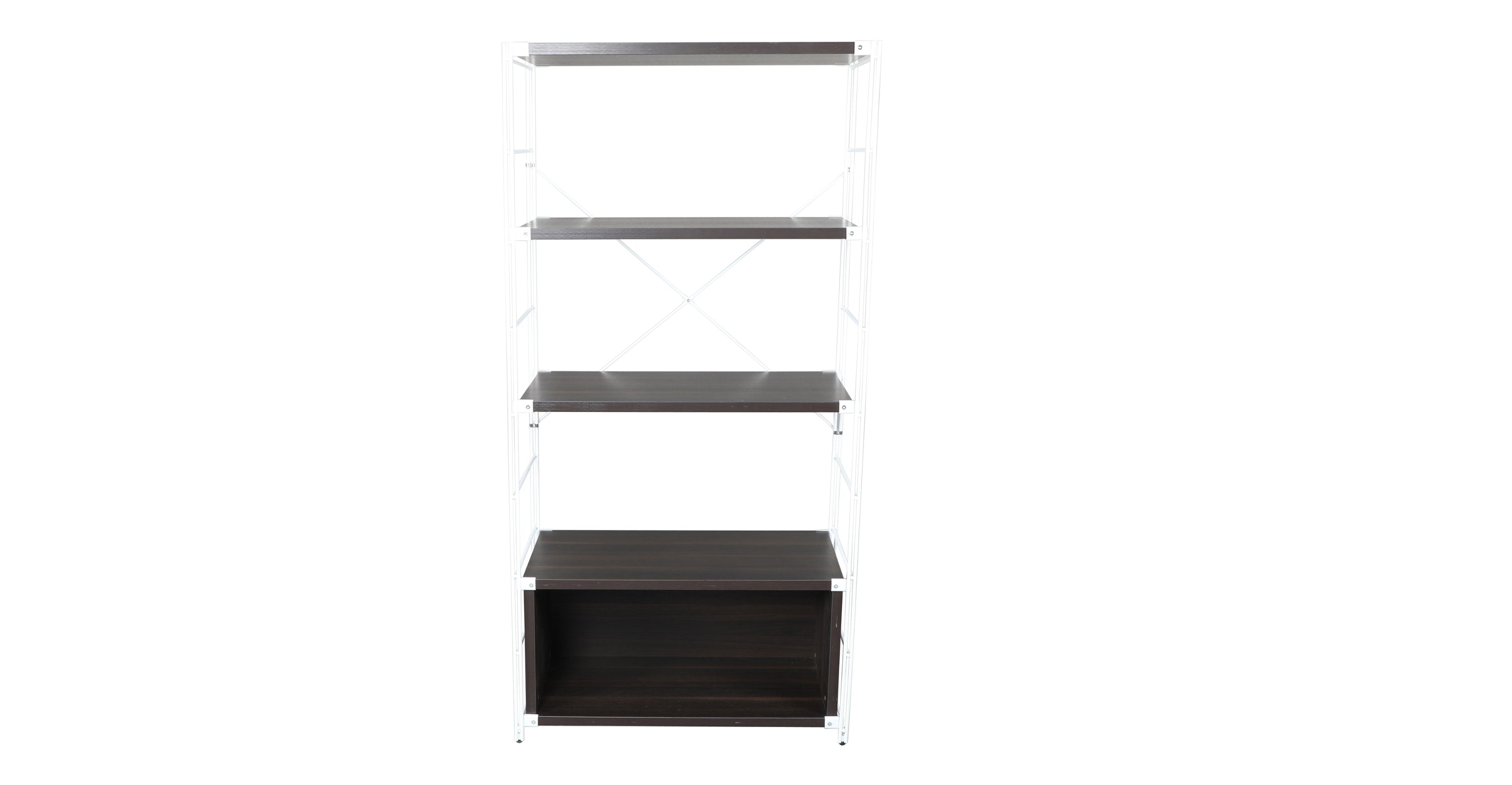 Brentwood Etagere Bookcase with White Powder Coated Steel Frame and Melamine Board Shelves Dark Walnut