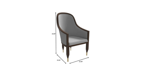 Belle Leather Dining Chair with Arms and Gold Metal Caps with Rubberwood Frame and Legs Light Grey