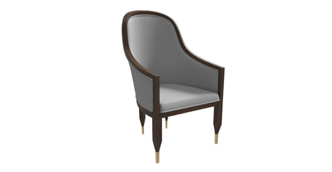 Belle Leather Dining Chair with Arms and Gold Metal Caps with Rubberwood Frame and Legs Light Grey