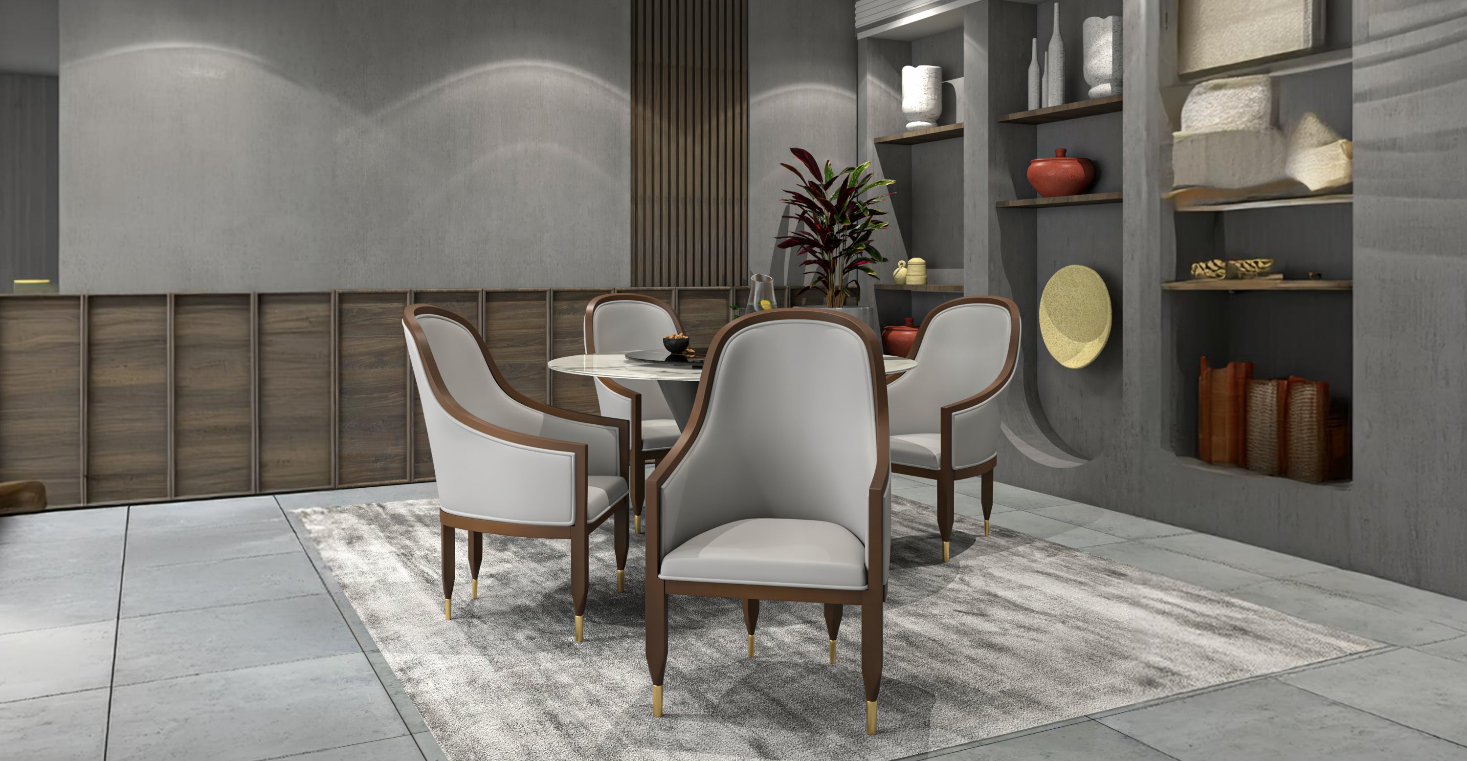 Belle Leather Dining Chair with Arms and Gold Metal Caps with Rubberwood Frame and Legs Light Grey