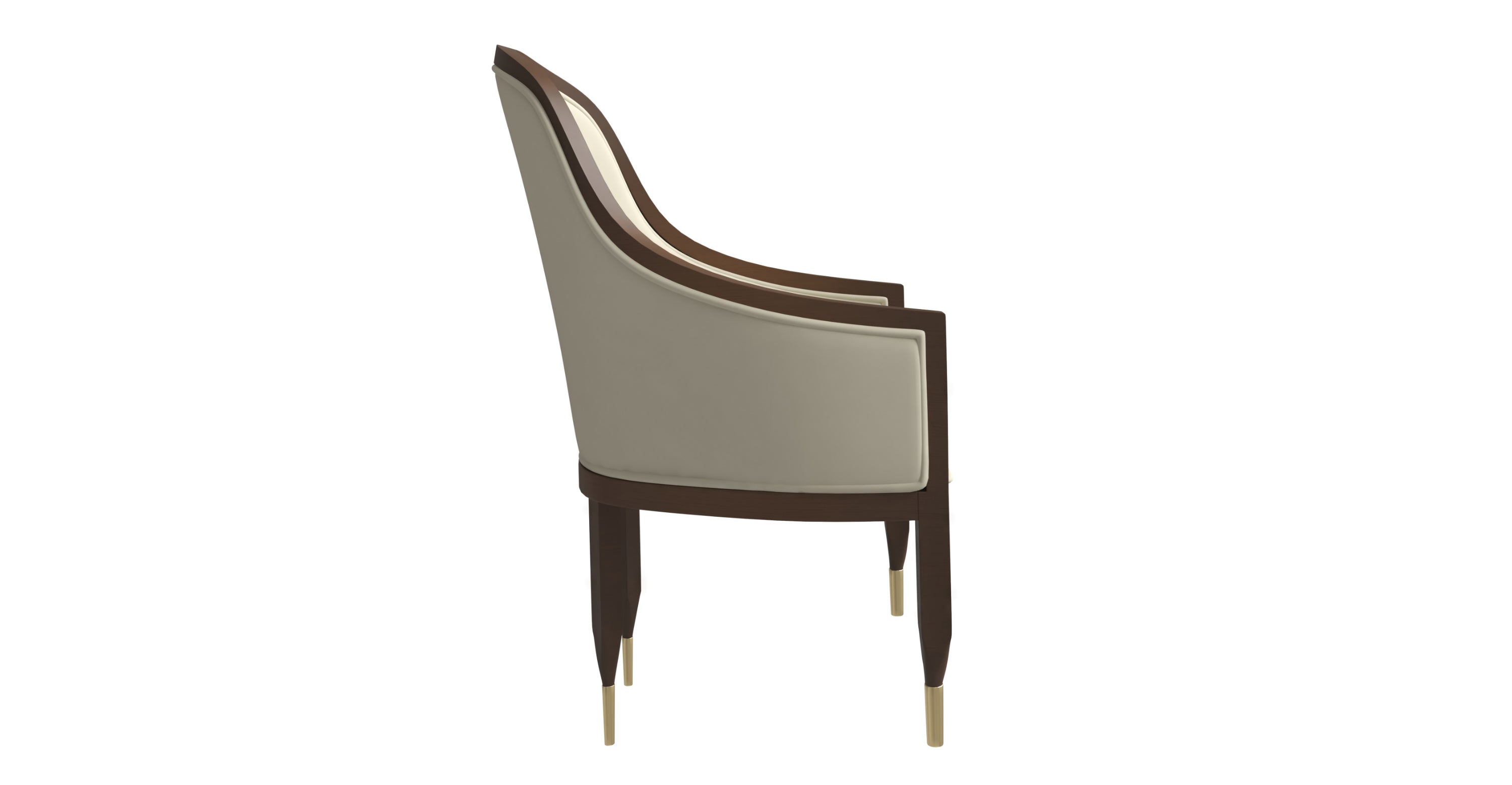 Belle Leather Dining Chair with Arms and Gold Metal Caps with Rubberwood Frame and Legs Light Taupe