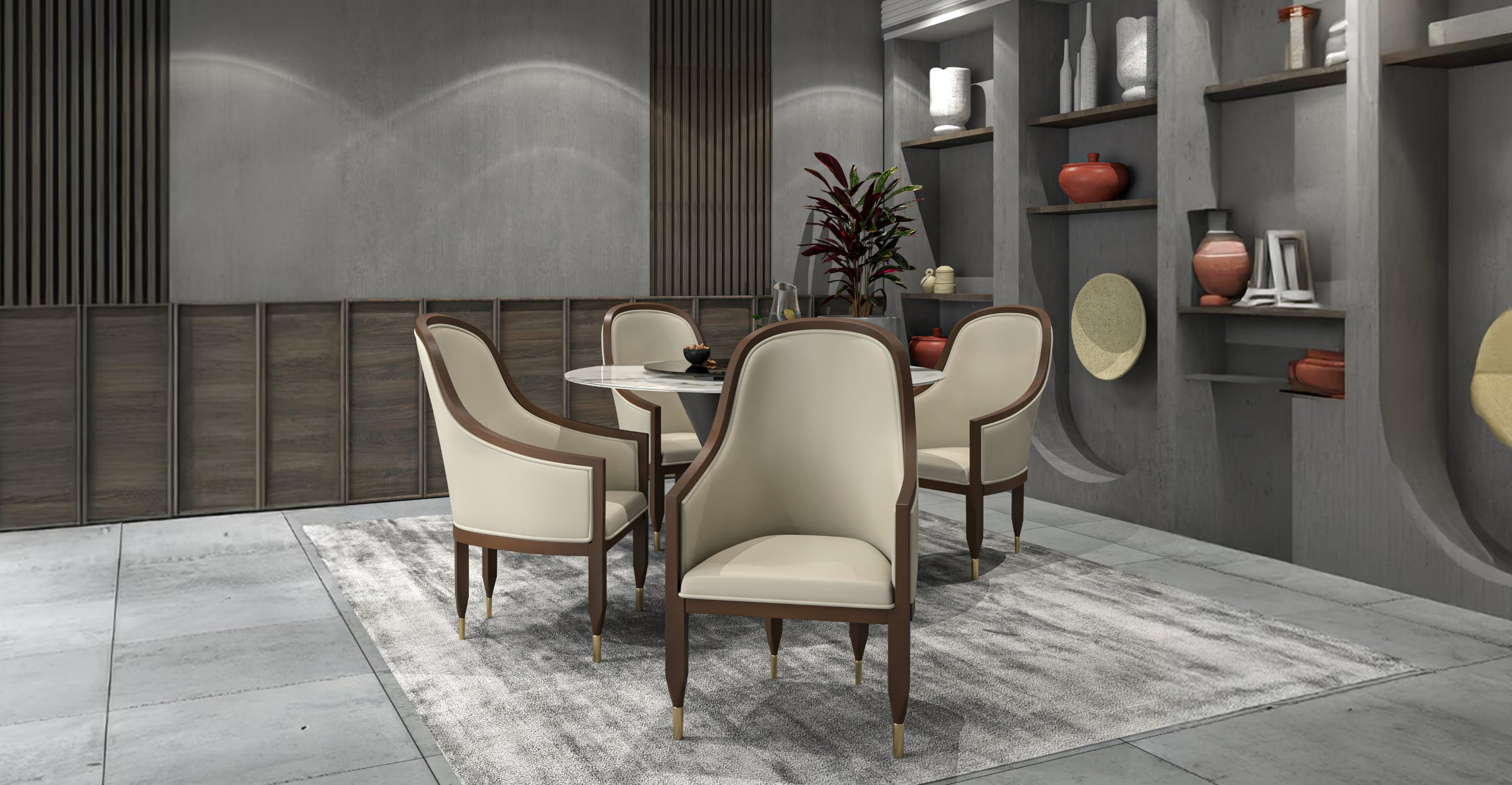 Belle Leather Dining Chair with Arms and Gold Metal Caps with Rubberwood Frame and Legs Light Taupe