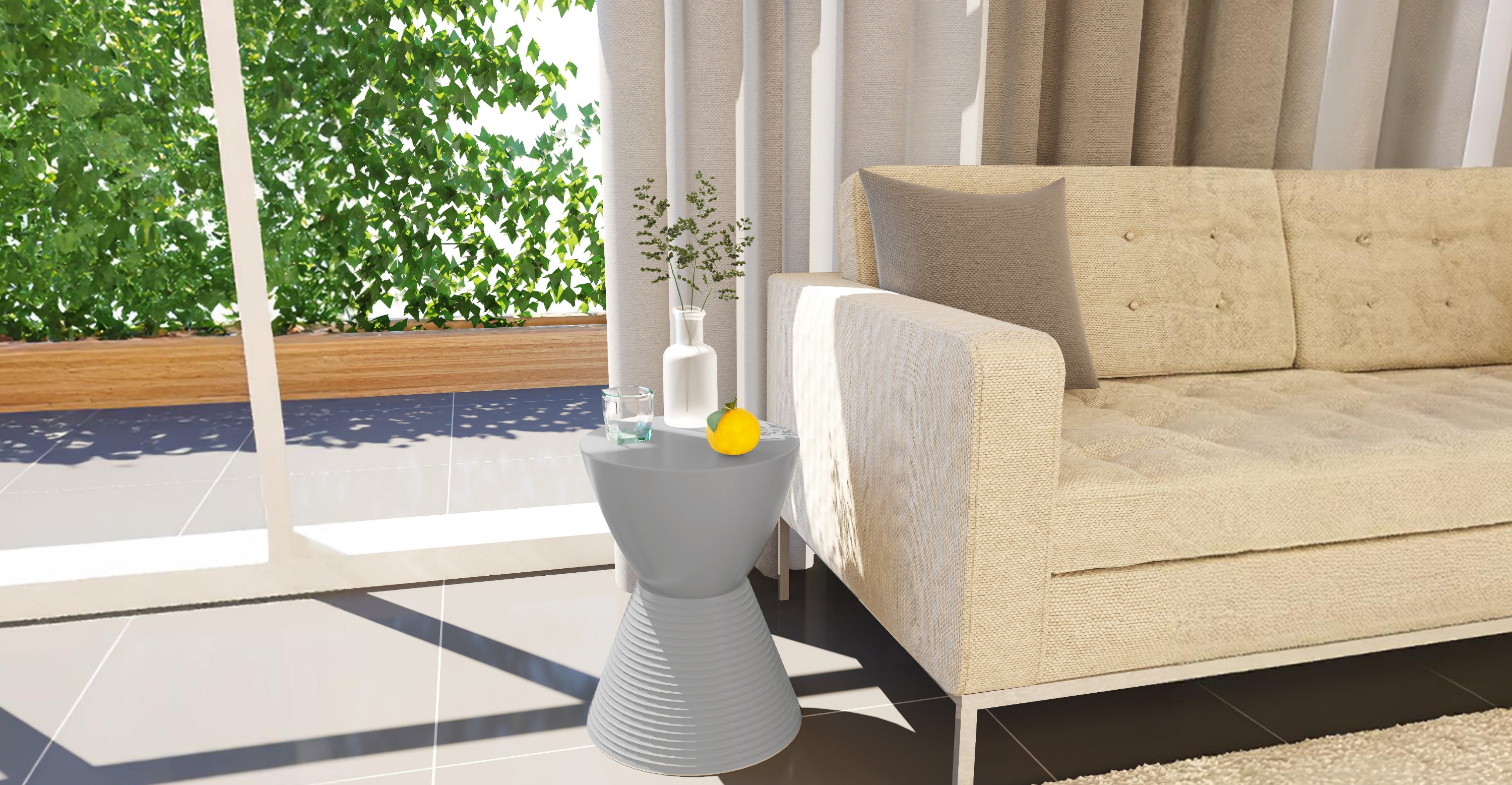 Boyd  Storage Round Side End Table in Polypropylene Plastic Light Grey