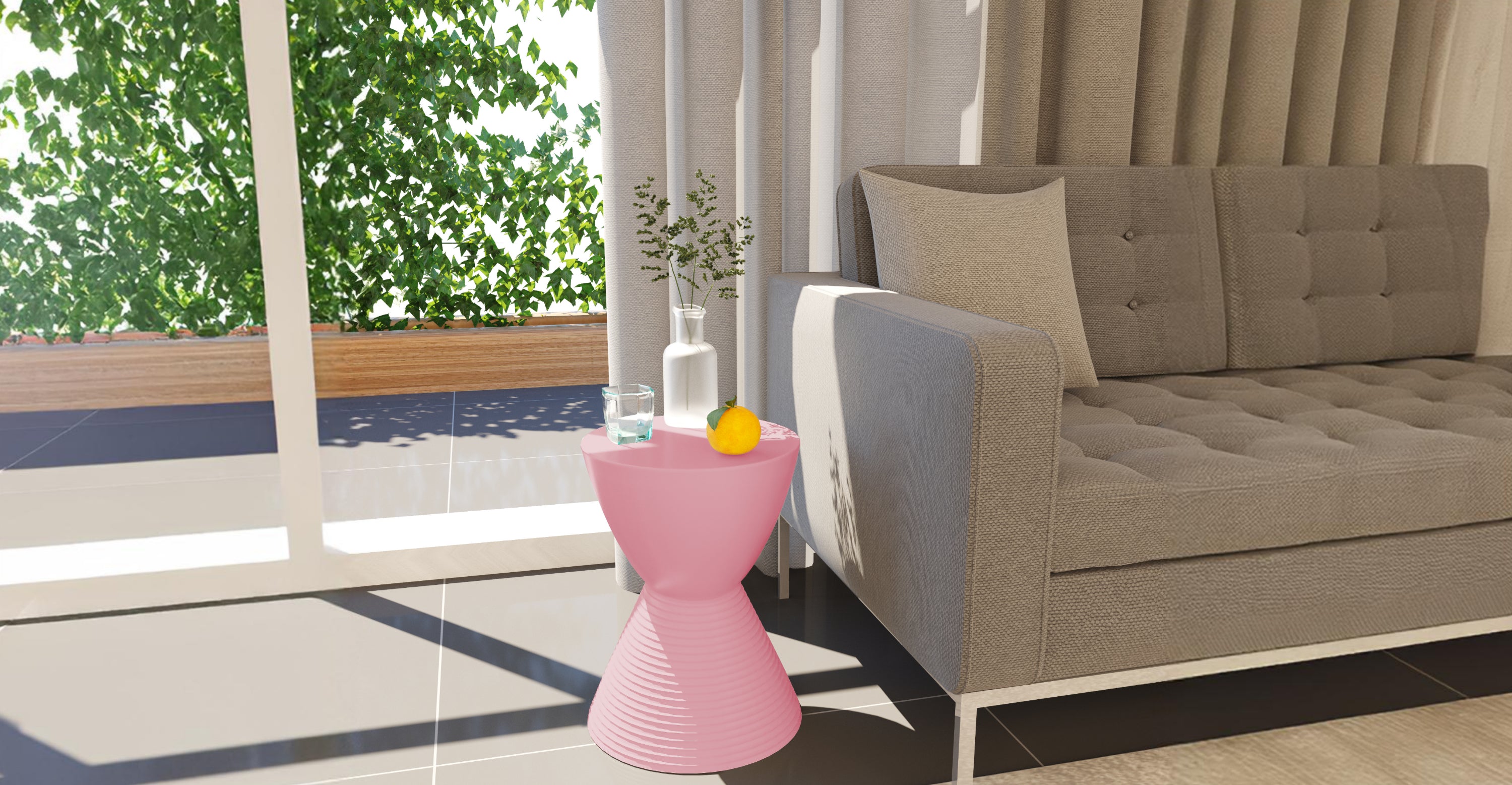 Boyd  Storage Round Side End Table in Polypropylene Plastic Pink