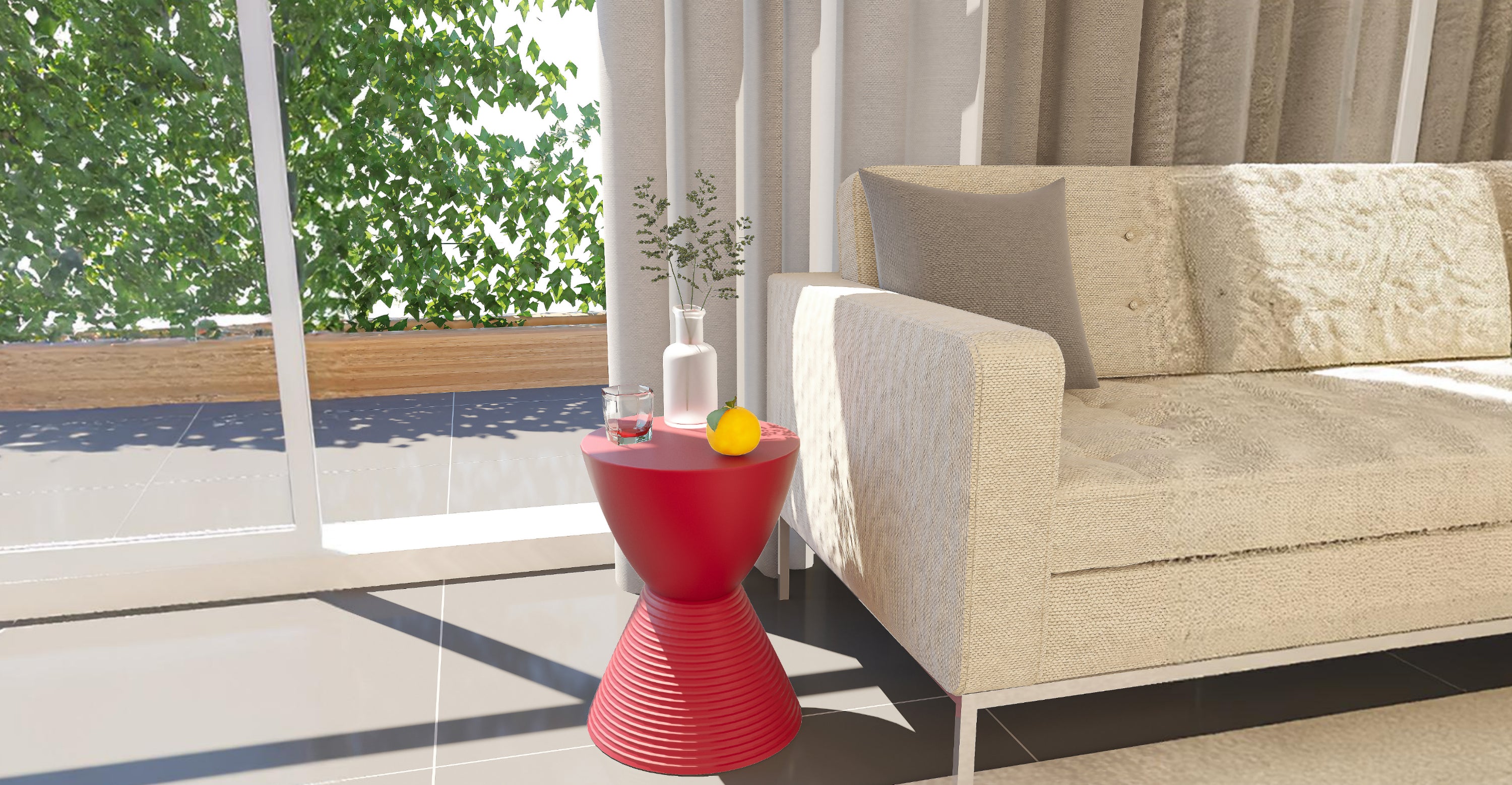 Boyd  Storage Round Side End Table in Polypropylene Plastic Red