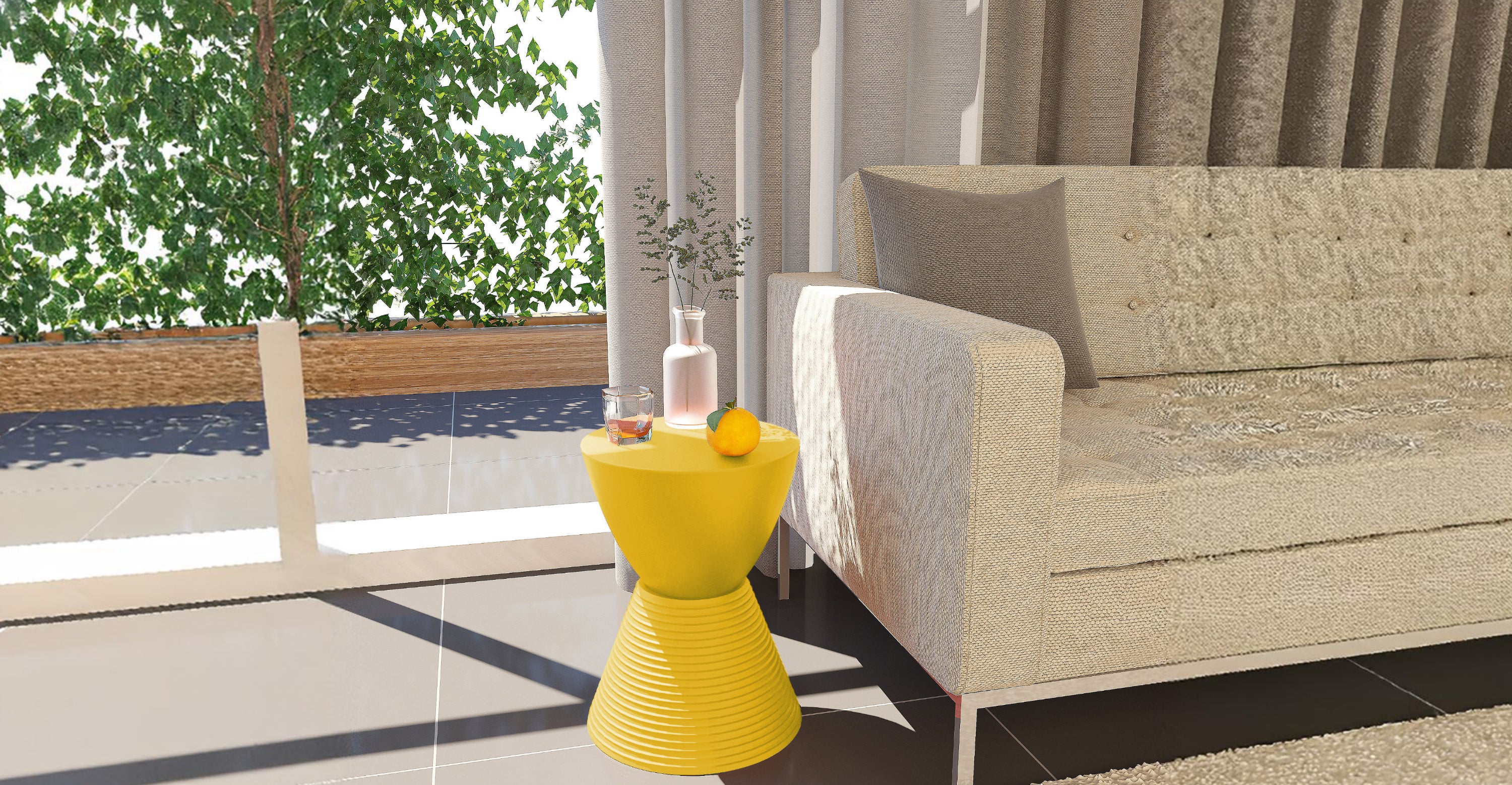 Boyd  Storage Round Side End Table in Polypropylene Plastic Yellow