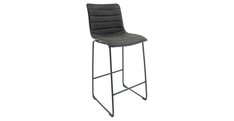 Brooklyn 29.9" Modern Leather Bar Stool With Black Iron Base & Footrest Charcoal Black