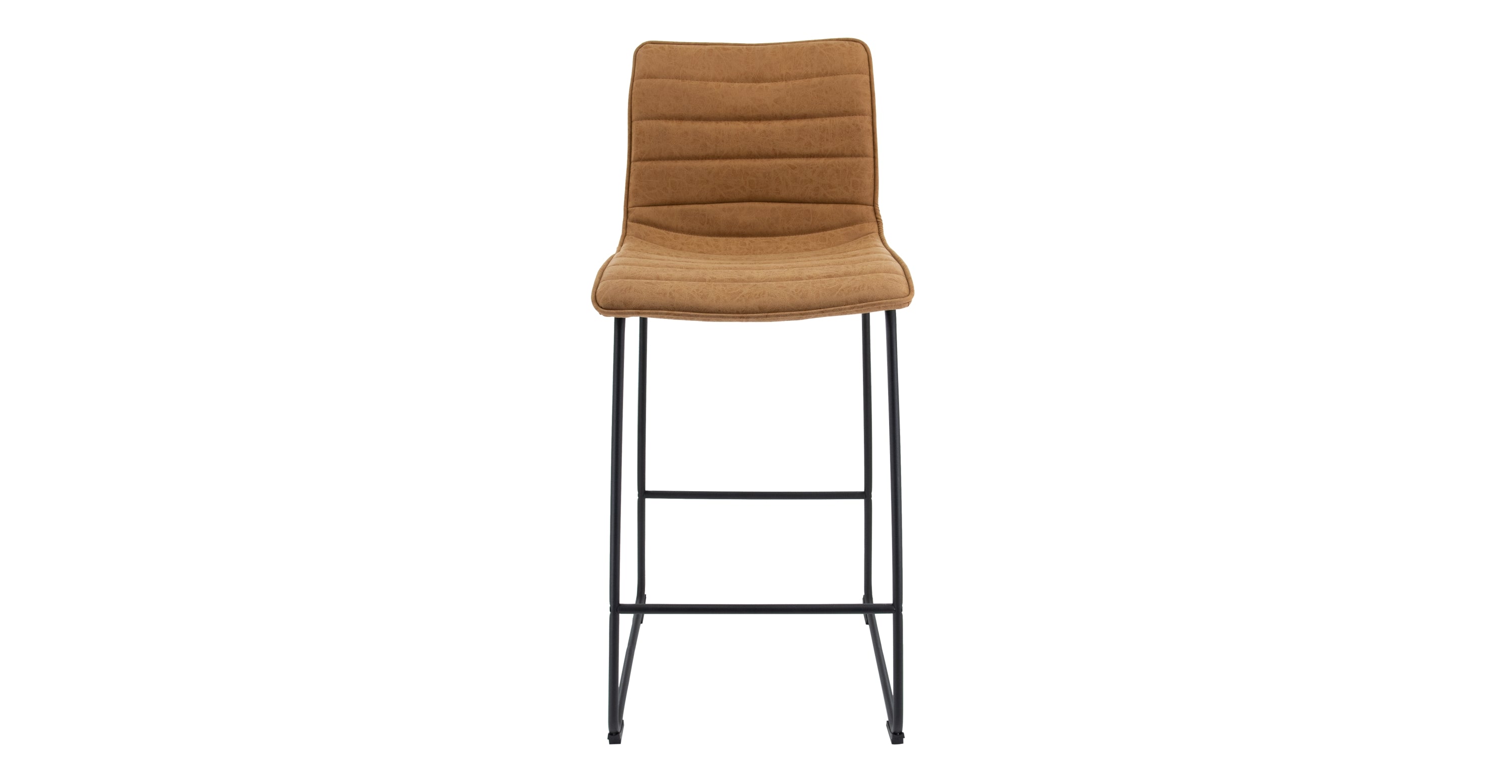 Brooklyn 29.9" Modern Leather Bar Stool With Black Iron Base & Footrest Light Brown