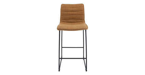 Brooklyn 29.9" Modern Leather Bar Stool With Black Iron Base & Footrest Light Brown