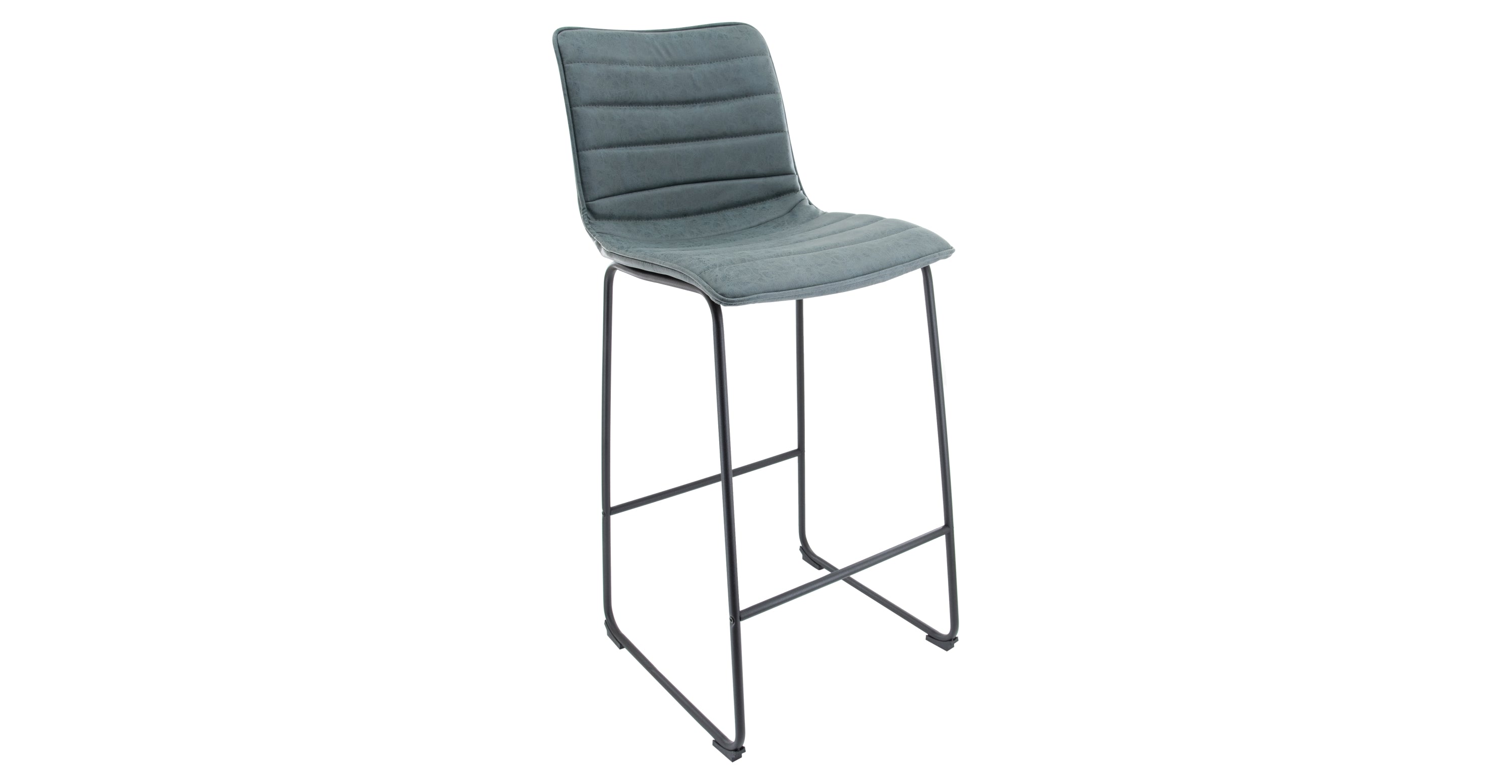 Brooklyn 29.9" Modern Leather Bar Stool With Black Iron Base & Footrest Peacock Blue