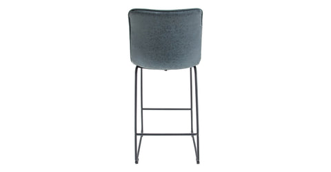 Brooklyn 29.9" Modern Leather Bar Stool With Black Iron Base & Footrest Peacock Blue