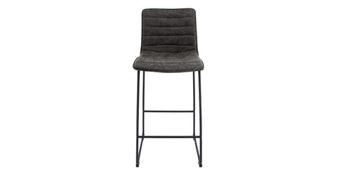 Brooklyn 29.9" Modern Leather Bar Stool With Black Iron Base & Footrest Grey