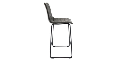 Brooklyn 29.9" Modern Leather Bar Stool With Black Iron Base & Footrest Grey