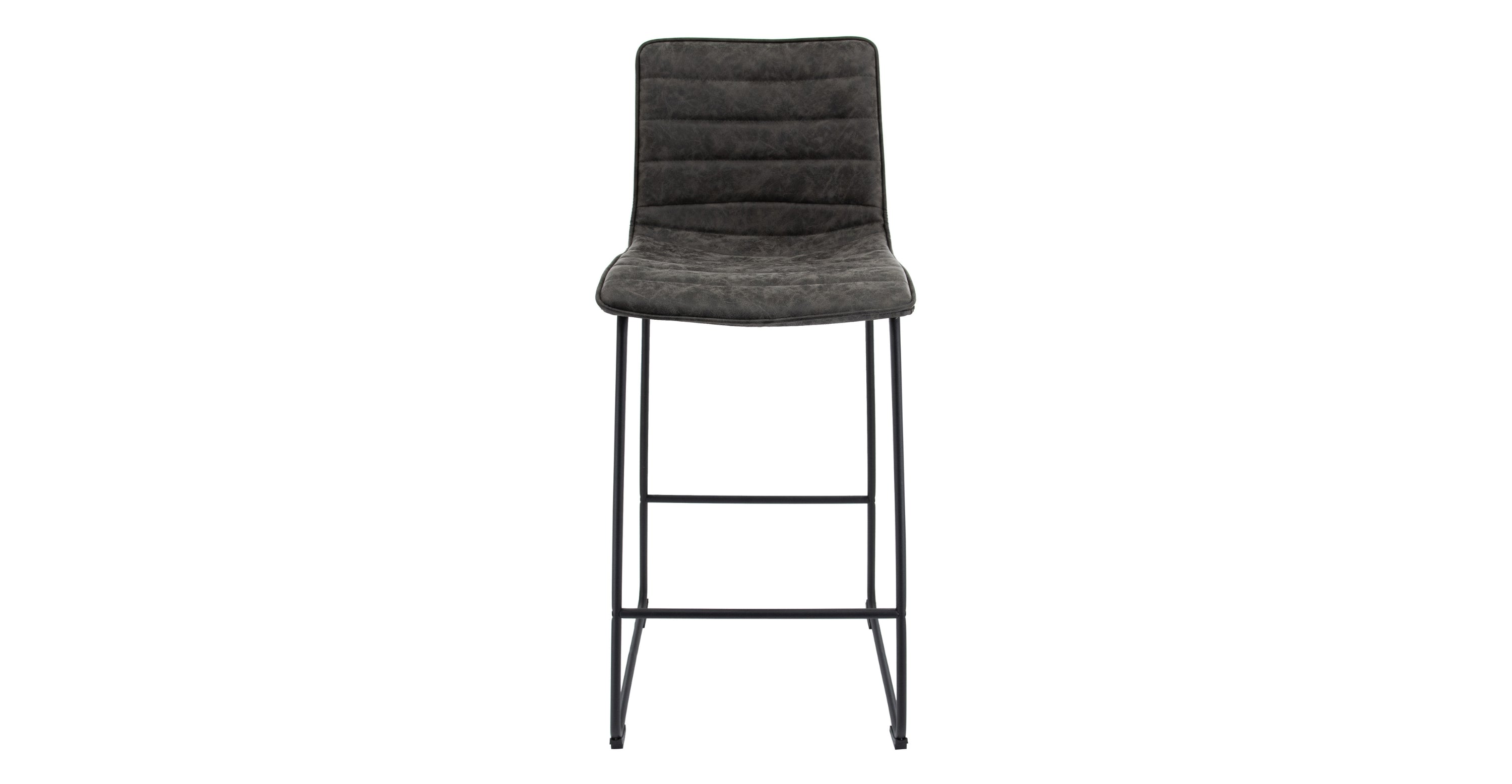 Brooklyn 29.9" Modern Leather Bar Stool With Black Iron Base & Footrest Grey