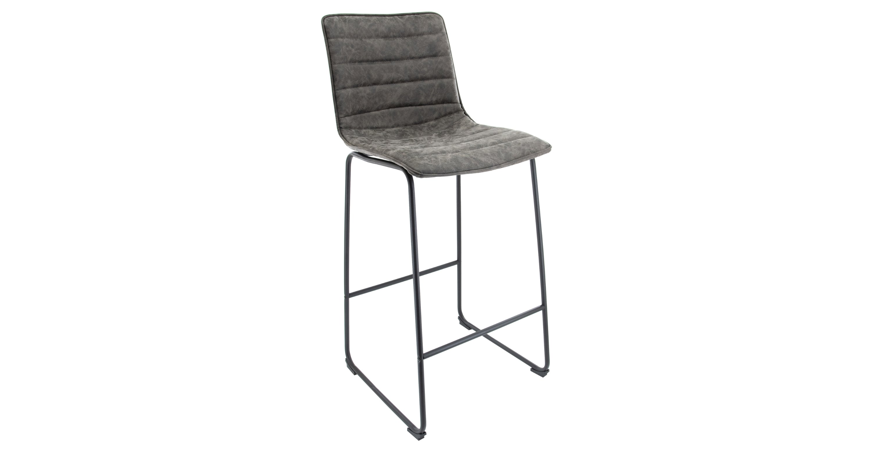 Brooklyn 29.9" Modern Leather Bar Stool With Black Iron Base & Footrest Grey