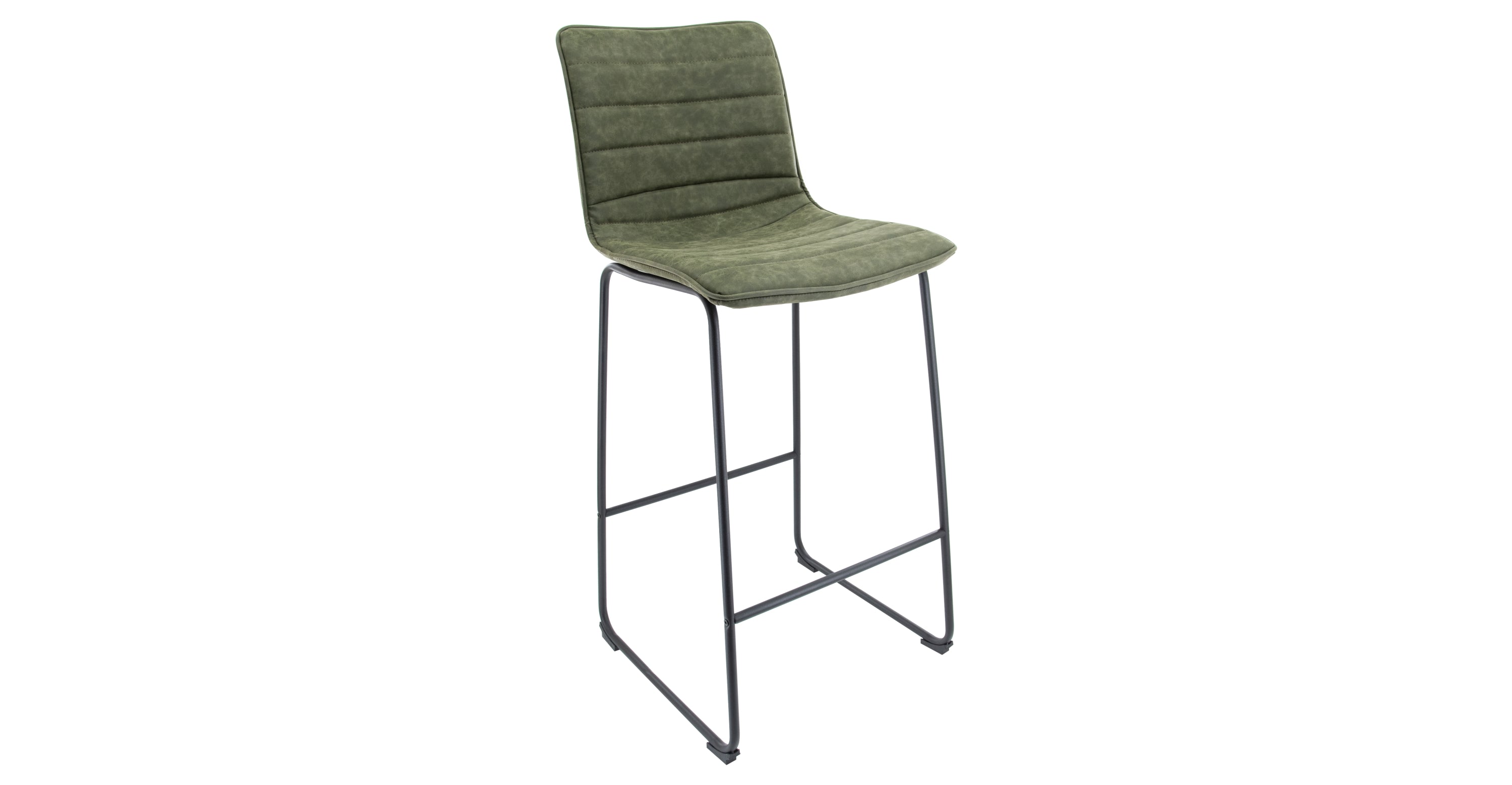 Brooklyn 29.9" Modern Leather Bar Stool With Black Iron Base & Footrest Olive Green