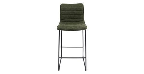 Brooklyn 29.9" Modern Leather Bar Stool With Black Iron Base & Footrest Olive Green