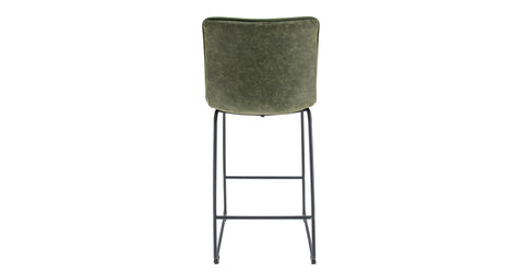 Brooklyn 29.9" Modern Leather Bar Stool With Black Iron Base & Footrest Olive Green