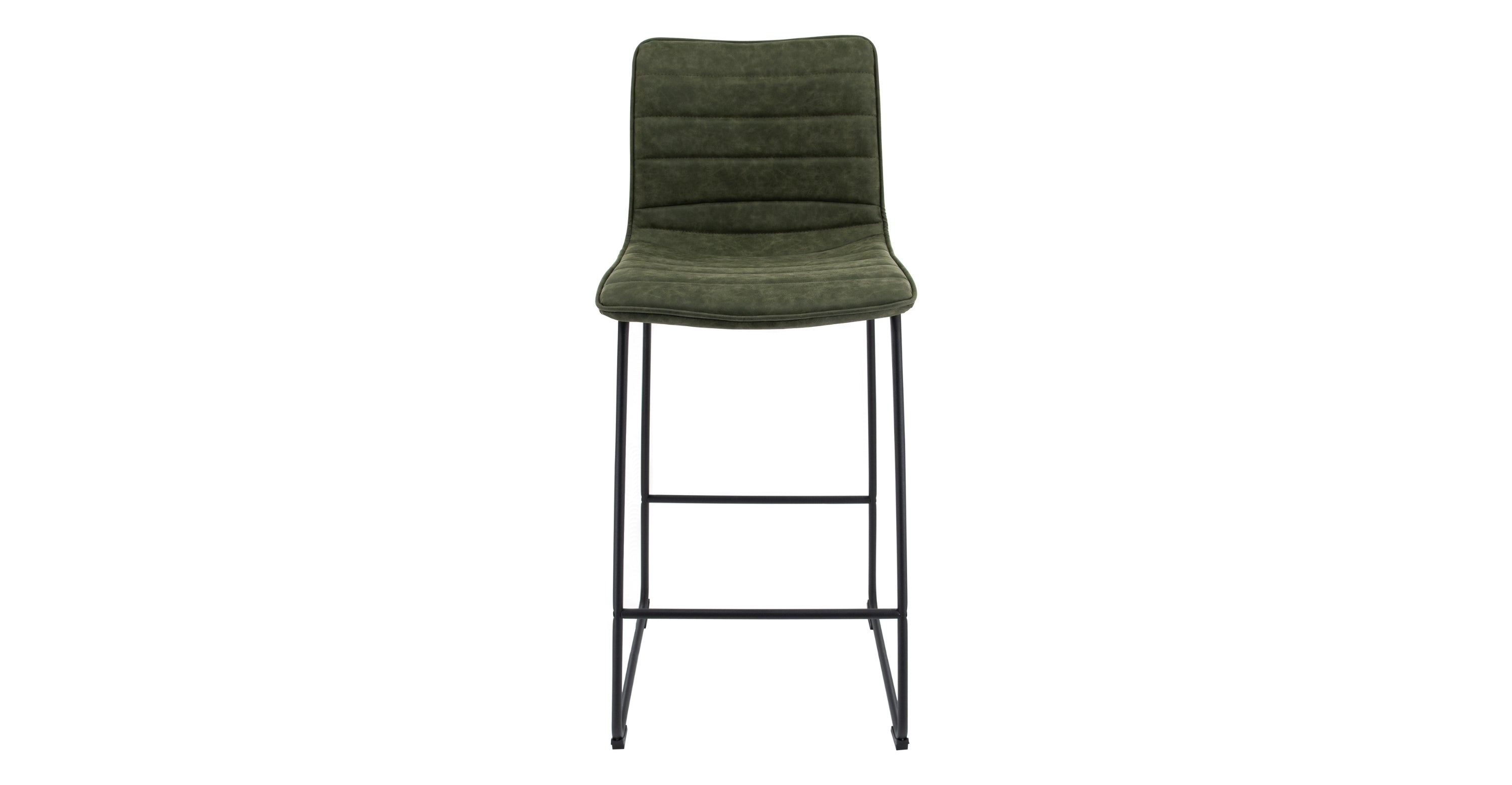 Brooklyn 29.9" Modern Leather Bar Stool With Black Iron Base & Footrest Olive Green