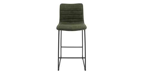 Brooklyn 29.9" Modern Leather Bar Stool With Black Iron Base & Footrest Olive Green