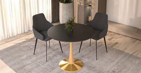 Bristol 31" Round Dining Table with MDF Wood Tabletop in Gold Steel Black