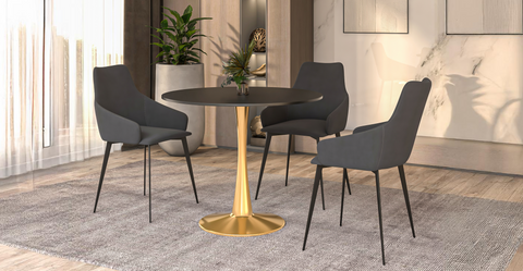 Bristol 31" Round Dining Table with MDF Wood Tabletop in Gold Steel Black