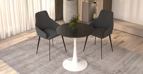 Bristol 24" Round Dining Table with MDF Wood Tabletop in White Steel Black