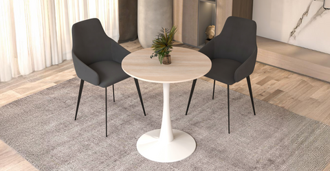 Bristol 24" Round Dining Table with MDF Wood Tabletop in White Steel Marbled White