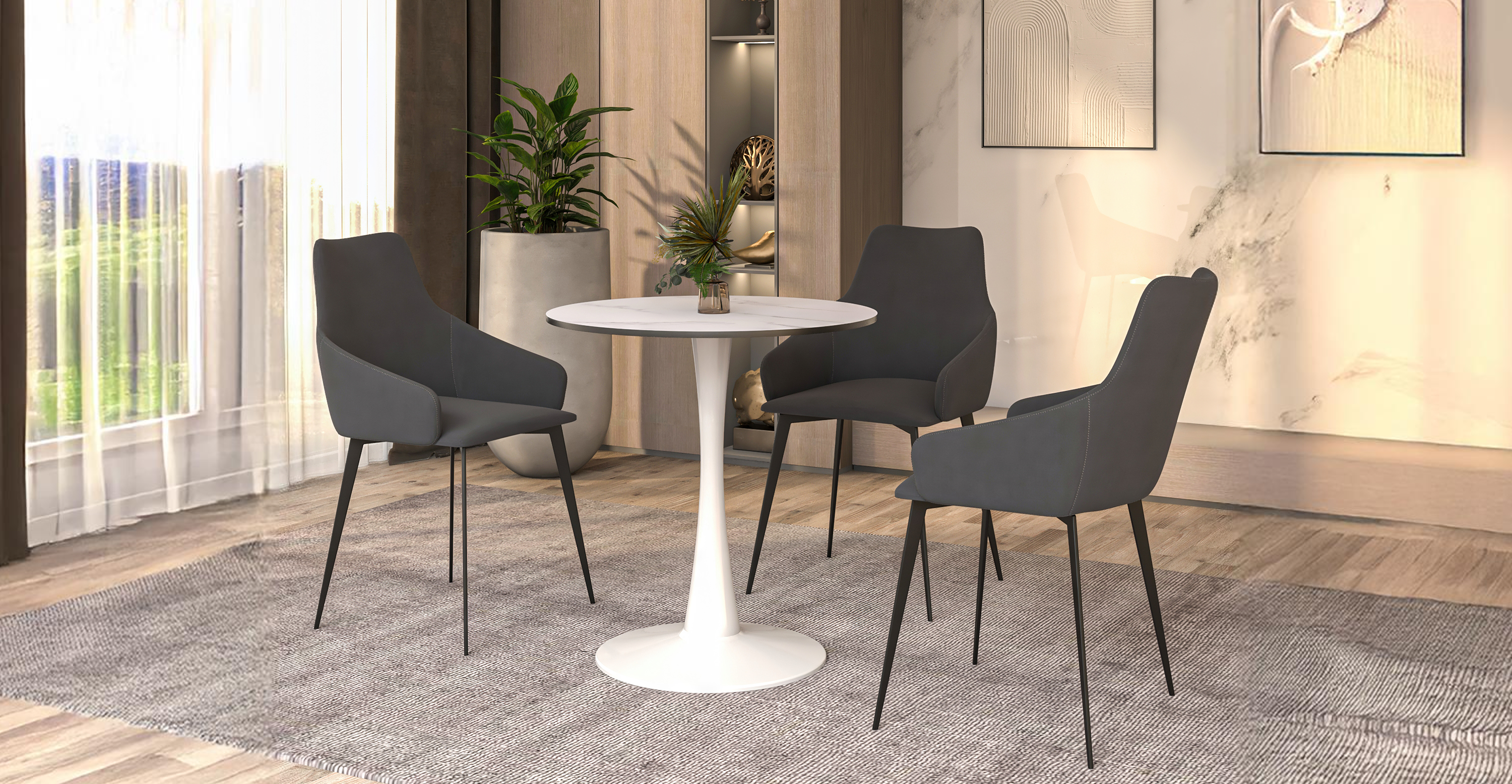 Bristol 24" Round Dining Table with MDF Wood Tabletop in White Steel White