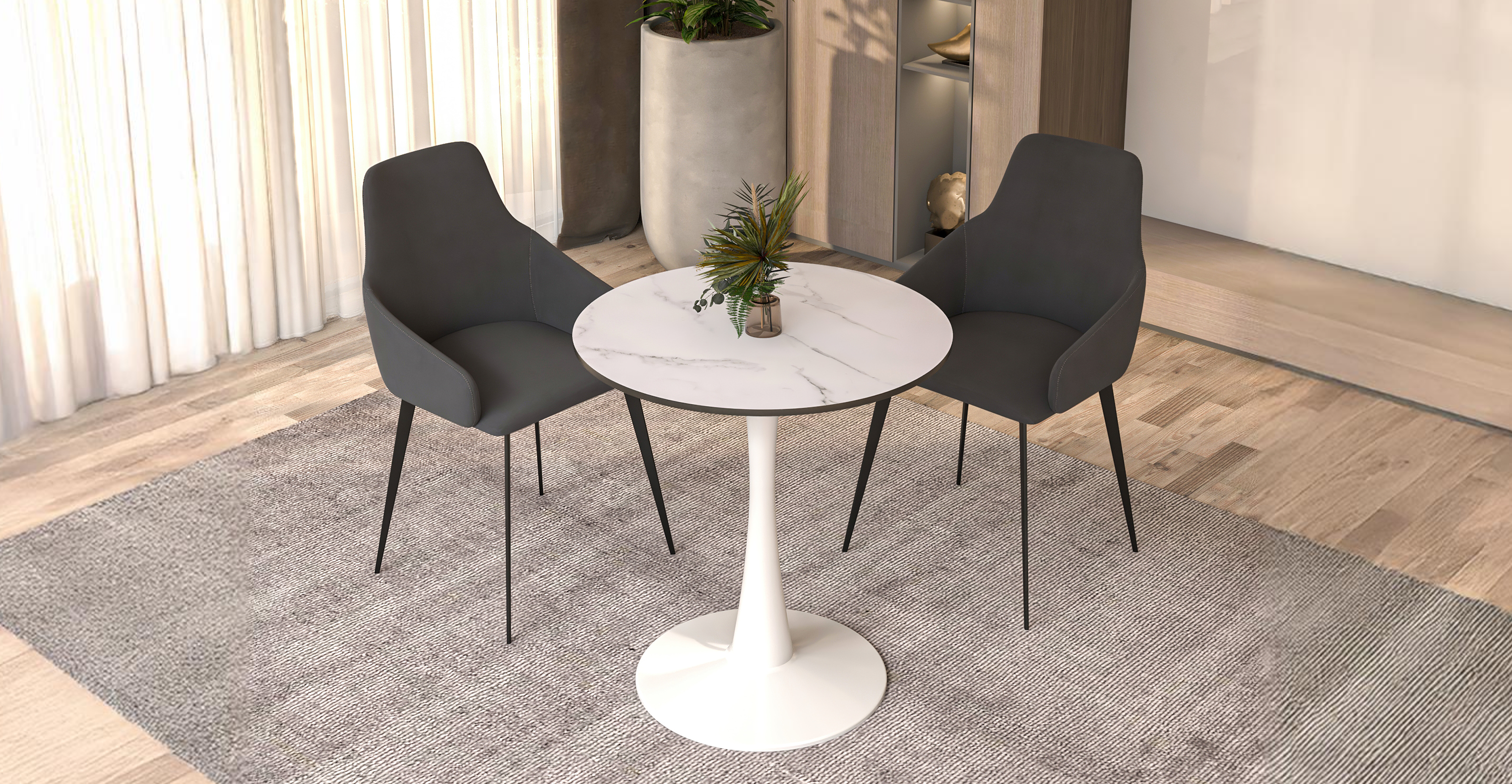 Bristol 24" Round Dining Table with MDF Wood Tabletop in White Steel White