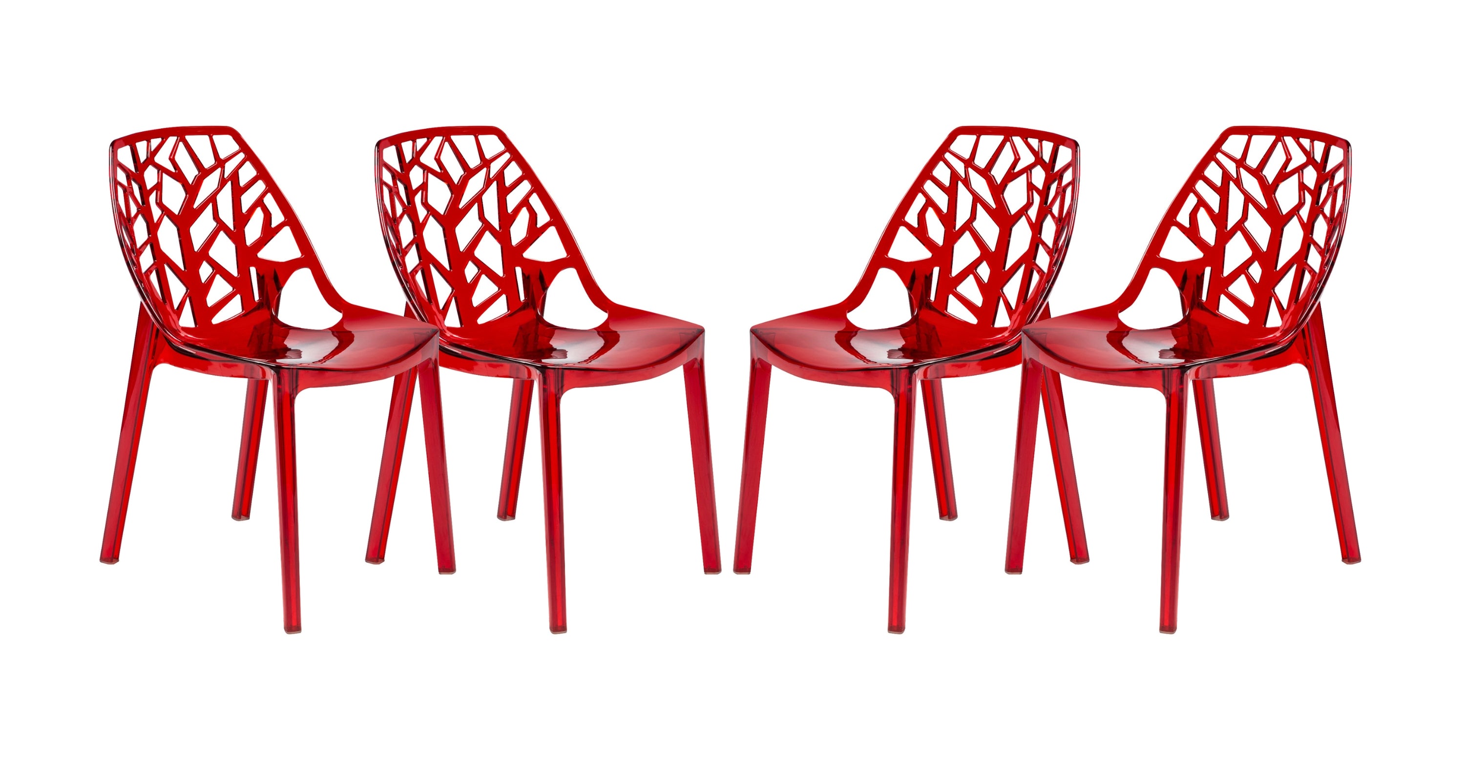 Cornelia Modern Dining Chair ABS Plastic Side Chair, Set of 4 Transparent Red