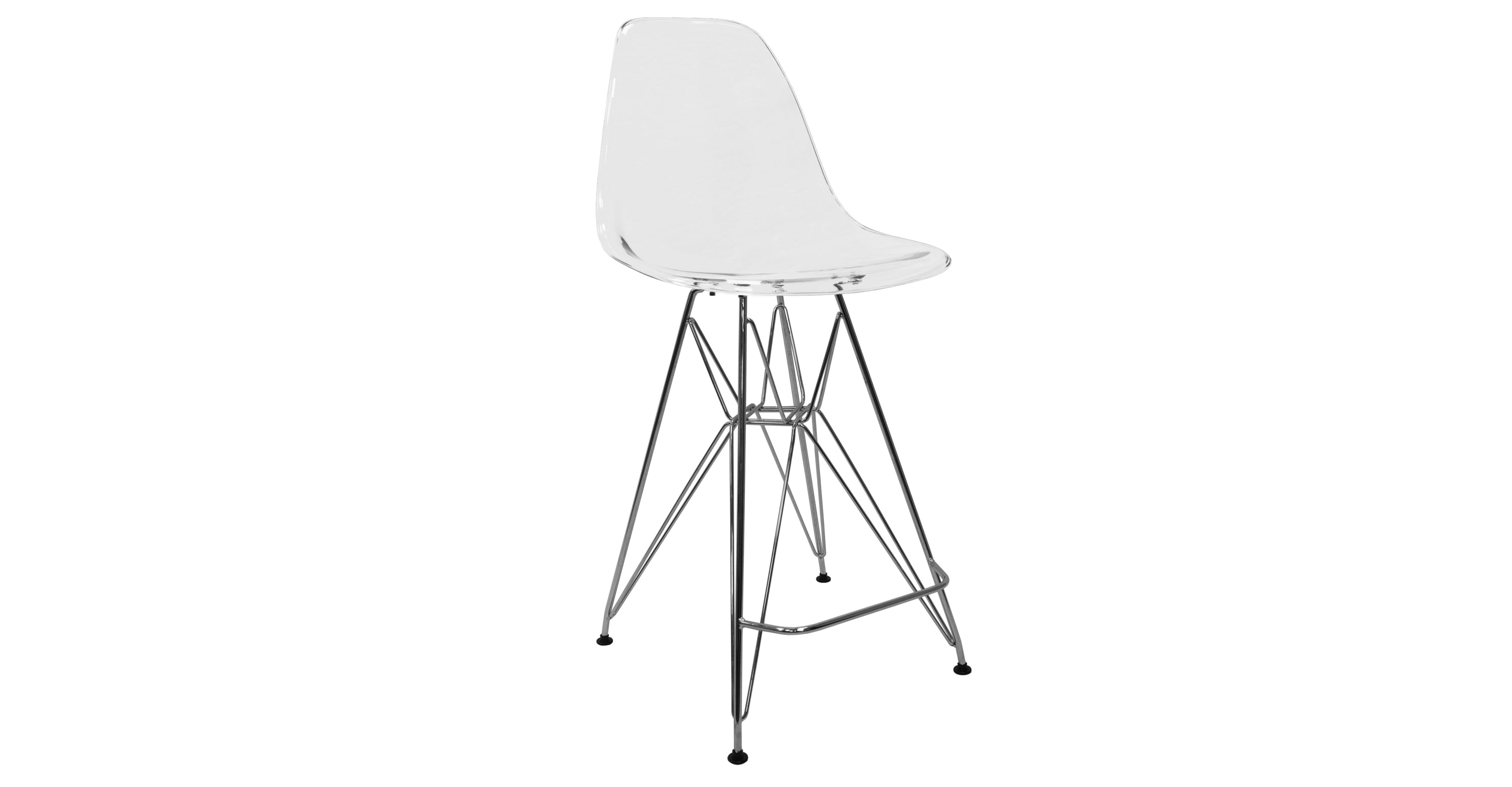 Cresco Modern Acrylic Barstool in Chrome Base for Kitchen and Dining Room Clear / Chrome